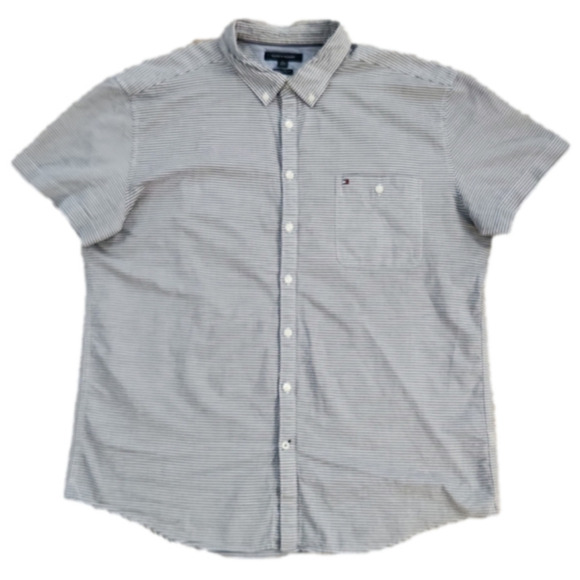 TOMMY Hilfiger Gray & White Stripes Button-Up Shirt - Picture 1 of 8